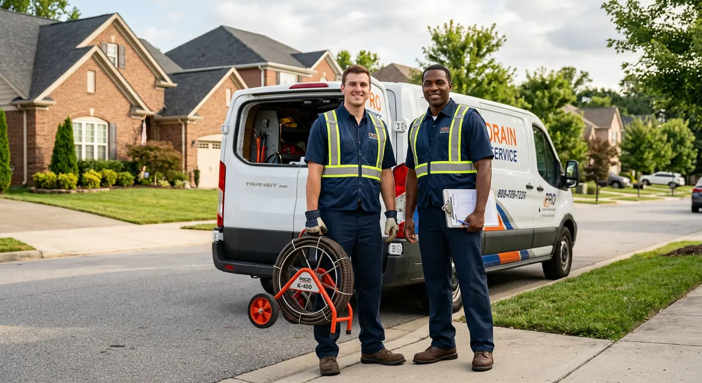 Sewer and drain service team with equipment ready for work in McDonough