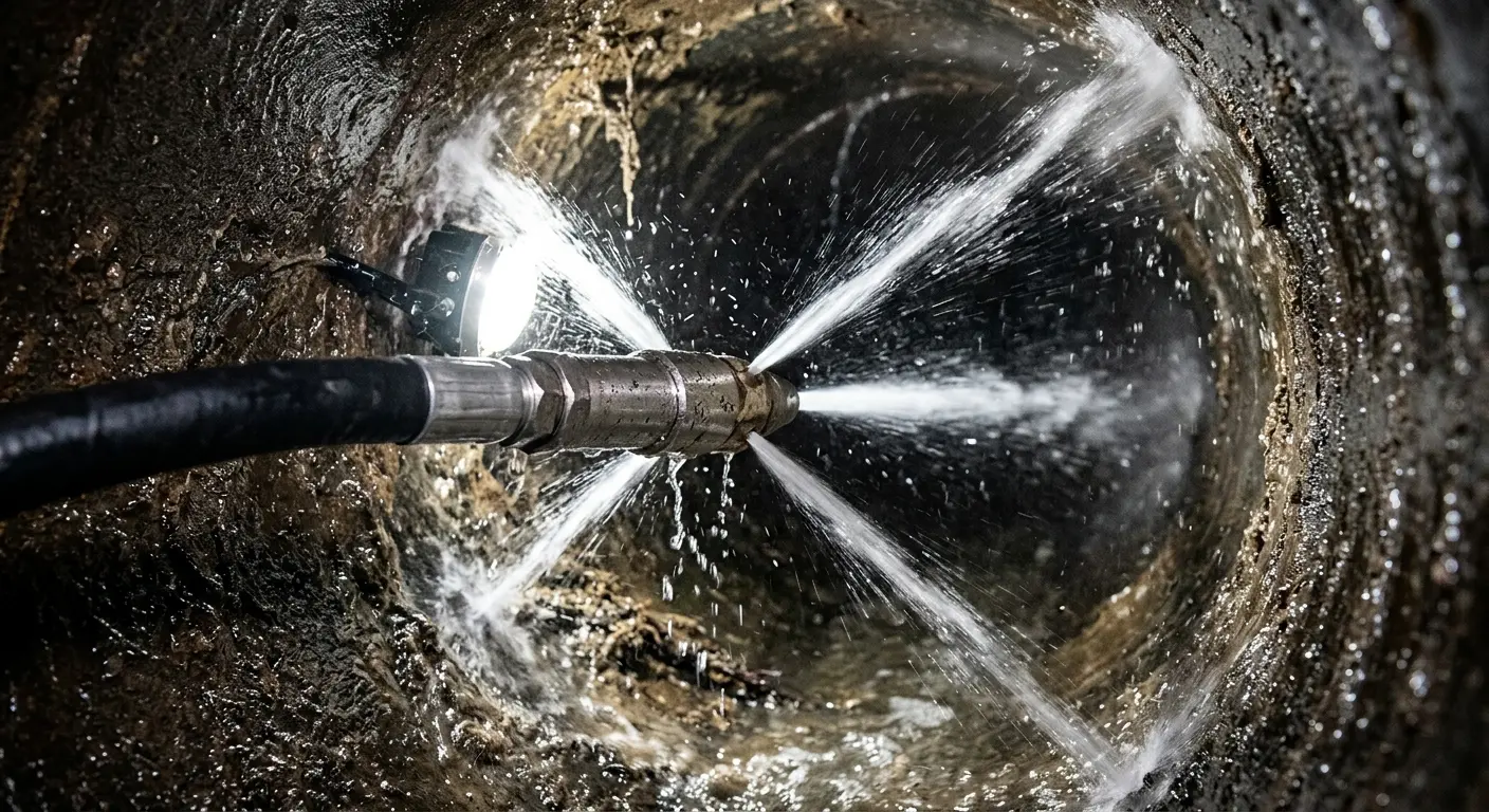 High-pressure hydro jetting nozzle cleaning sewer pipe for Sewer Line Relining in McDonough